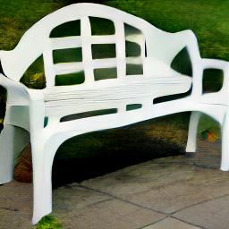 generated: a white plastic bench with a high arched back #4